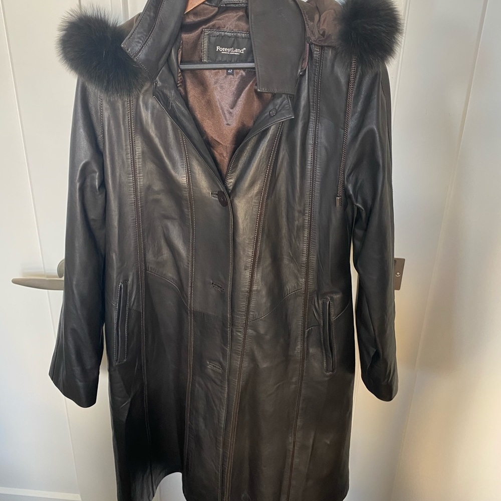ForestLand Brown Leather and Fur coat